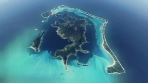 Aerial view of Bora Bora is island group in Leeward Islands main part northwest of Papeete