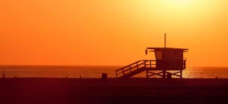 malibu beach lifeguard tower at sunset