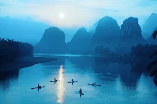 paesaggio yangshuo all'alba, Cina