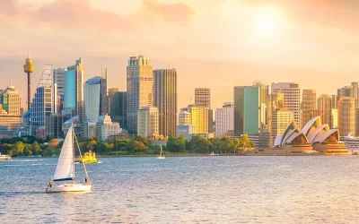 Downtown Sydney skyline in Australia at twilight