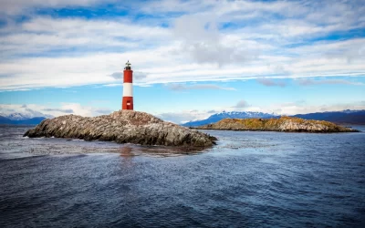 Les Eclaireurs Lighthouse is located near Ushuaia in Tierra del Fuego in Argentina.