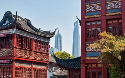 Shanghai Skyscrapers seen from Old City of Shanghai