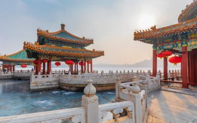 Ancient architecture in beihai park, a royal garden in Beijing, China